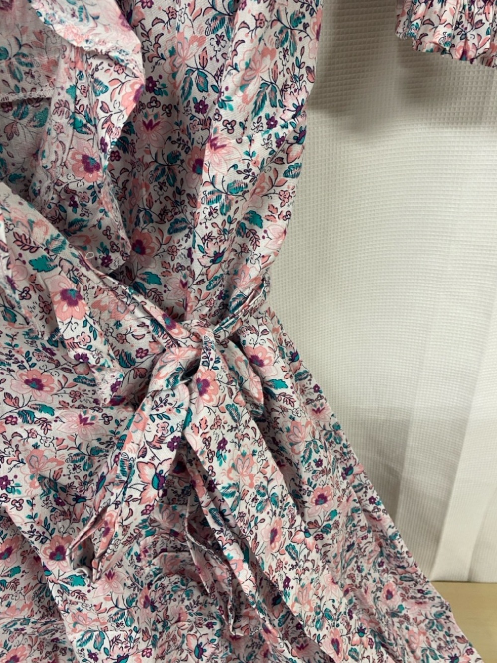 Floral Cross stitch Wrap Maxi Dress with Puff Sleeves - Picture 6 of 8